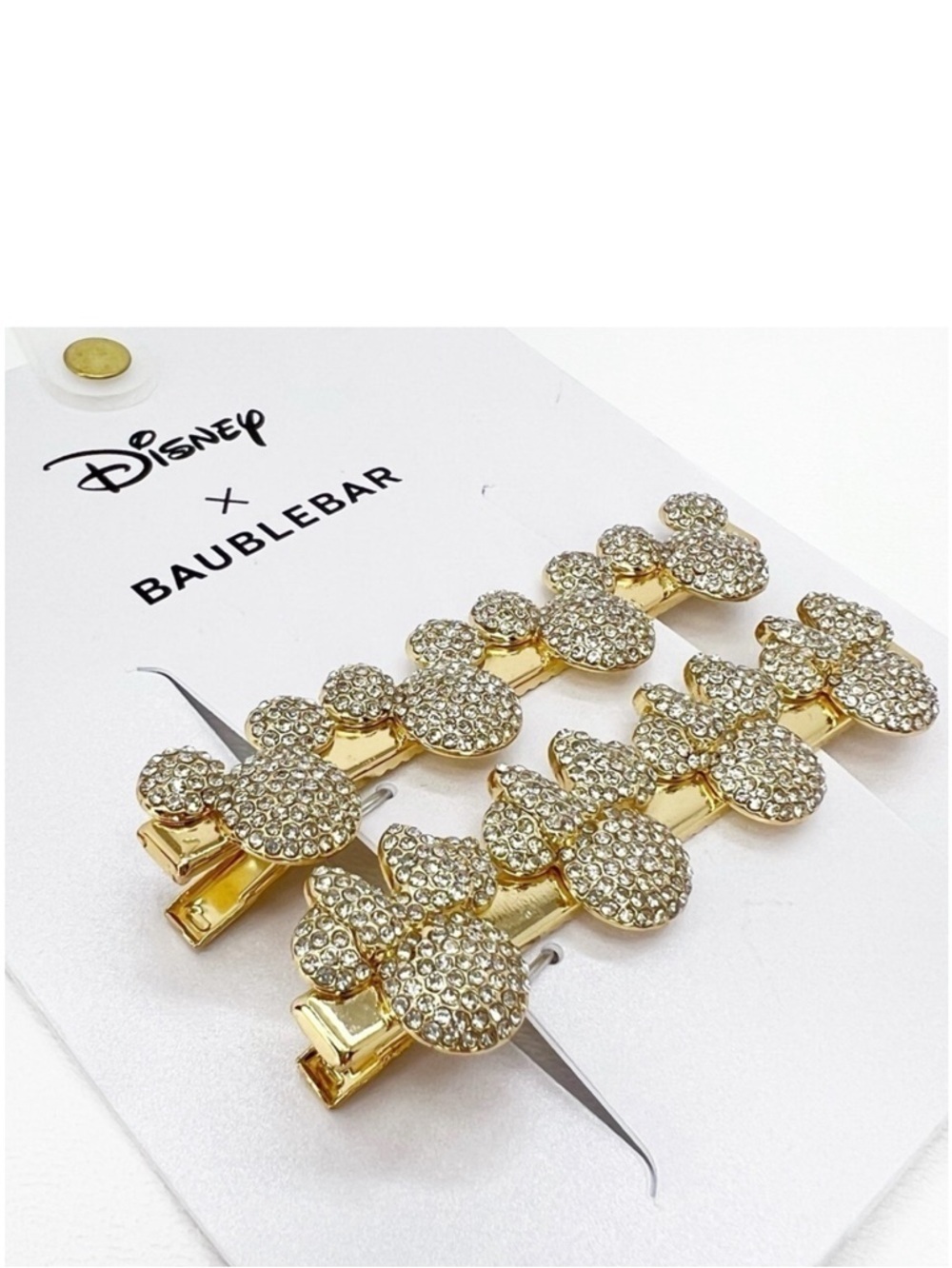 Disney X Baublebar Mickey Minnie Mouse Hair Clips Crystals Gold Barrette New NWT - Picture 1 of 6